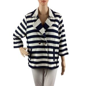 Chico’s Zenergy Candice Striped Jacket Nautical Double Breasted Blazer L